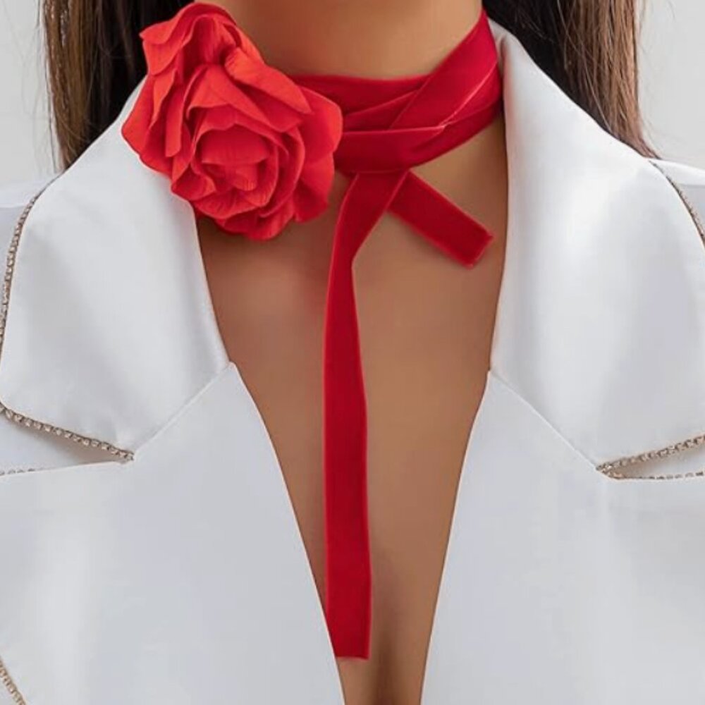 For Love And Lemons - RED ROSE Flower Choker Necklace